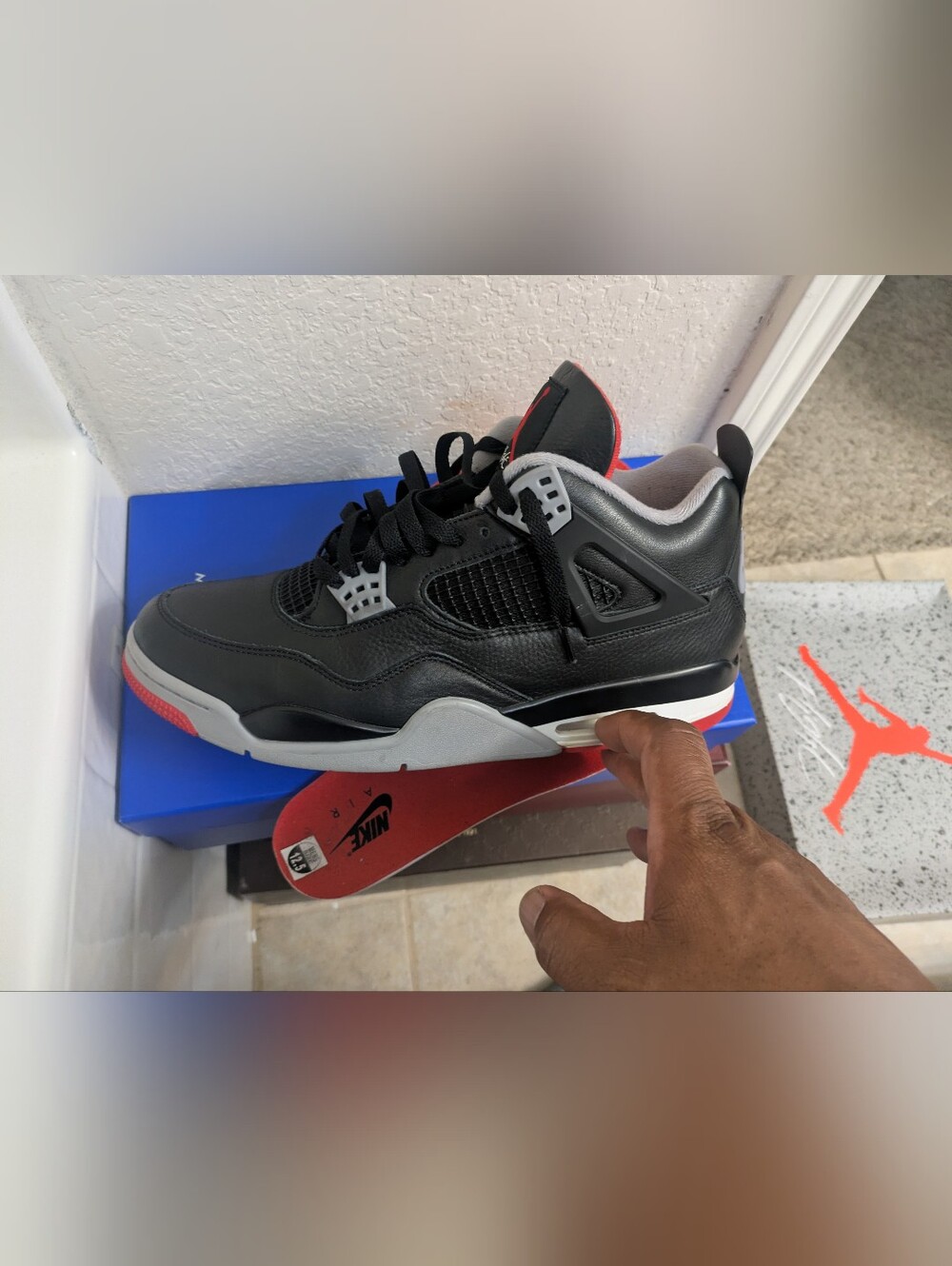 Men's Air Jordan 4 Black and Red Retro Basketball Sneakers